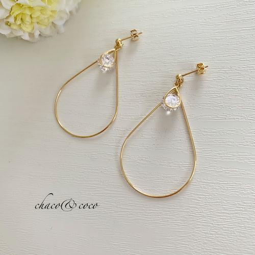 再販！しずくジルコニアフープ☆ピアス/イヤリングG イヤリング 
