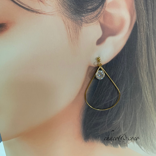 再販！しずくジルコニアフープ☆ピアス/イヤリングG イヤリング 