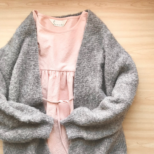桜色*ふんわりギャザーワンピース【S,M,L,LL】 コットンリネン 桜色*ふんわりギャザーワンピース【S,M,L,LL】 コットンリネン