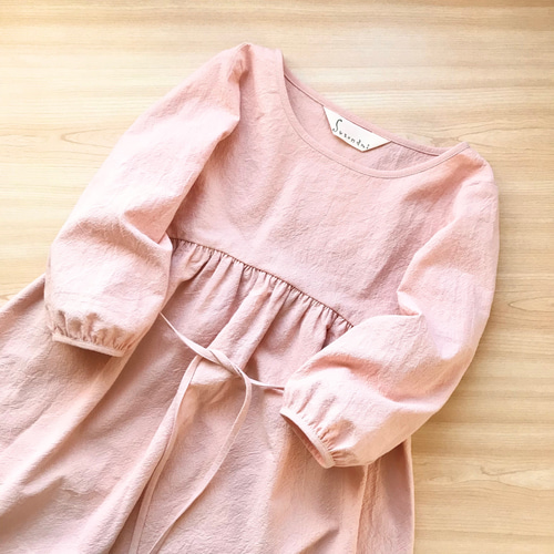 桜色＊ふんわりギャザーワンピース【S,M,L,LL】 コットンリネン