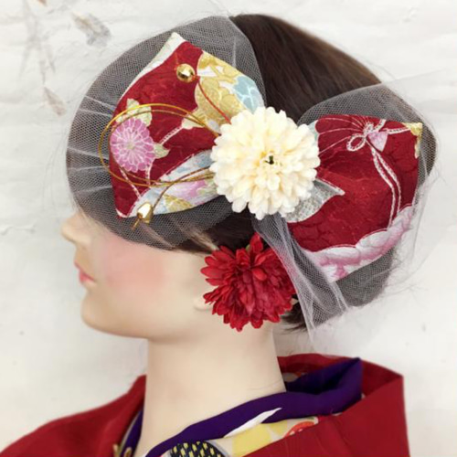 和装 七五三 成人式 髪飾り ふわりひらり大人のチュールリボン 千年の