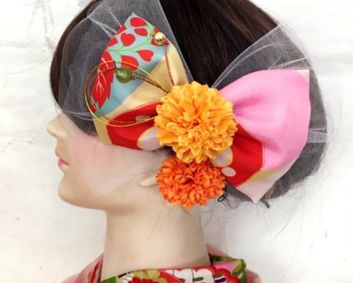 和装　成人式　結婚式　大正ロマン　ふわりひらり大人のチュールリボン　はんなり小径 送料無料】成人式 結婚式 髪飾り リボン 白 大正ロマン ふわり