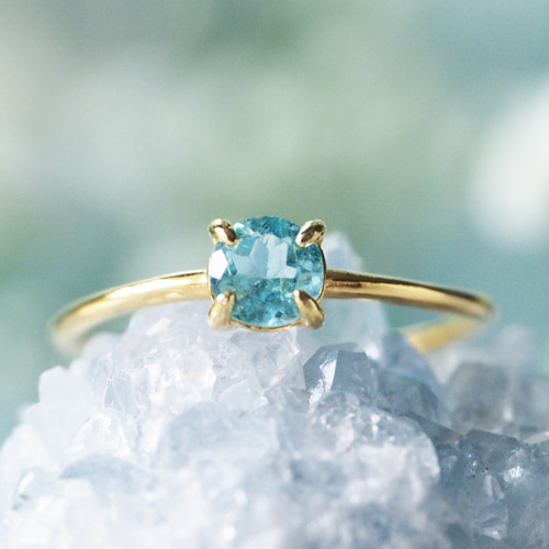 煌めく波打ち際の青・ブルートパーズリング（18KPG・天然石） 指輪