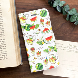 Watermelon手帳型スマホケース（iPhone/Android全機種対応）スイカ/フルーツ/夏/鳥 1枚目の画像