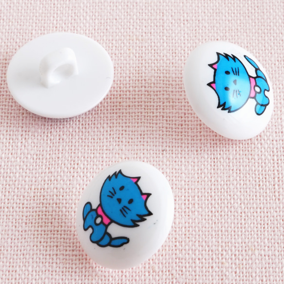 (3個) 15mm レトロボタン 青いねこ 昭和レトロ ＊ 猫 ネコ 3枚目の画像