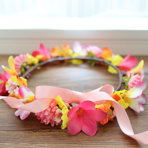 花冠 プルメリア カラフル ピンク 黄色 オレンジ トロピカル カラフル  