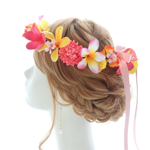 花冠 プルメリア カラフル ピンク 黄色 オレンジ トロピカル カラフル