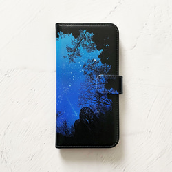 森の中から見上げた夜空 手帳型 iPhoneケース スマホケース 全