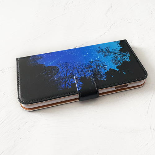 森の中から見上げた夜空 手帳型 iPhoneケース スマホケース 全