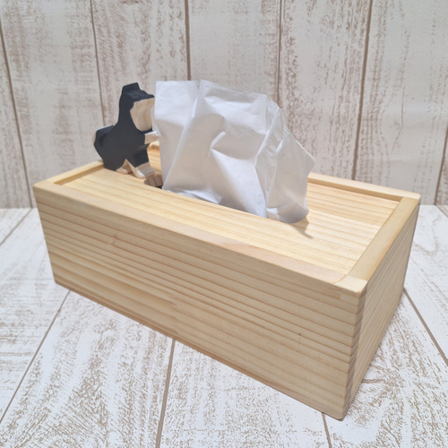 猫の日2026【受注制作】猫と柴犬が遊ぶ木製ティッシュケース