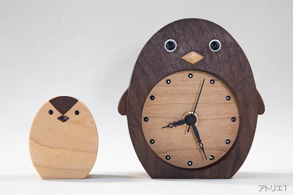 ペンギンの置き時計：親子バージョン 2枚目の画像