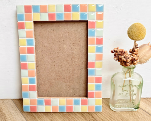 抽象タイルアート 木製フレーム付き 抽象タイルアート 木製フレーム付き