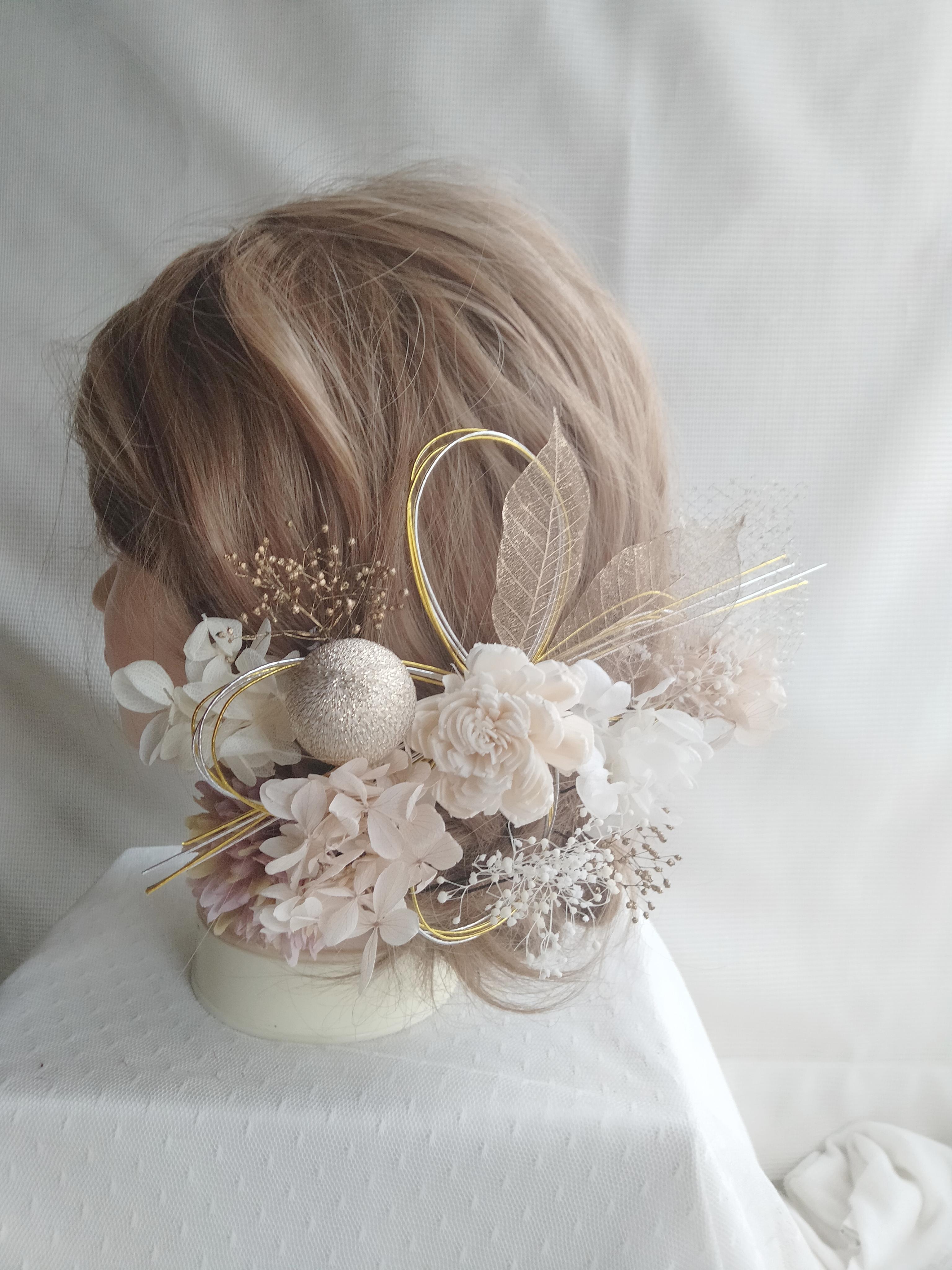 ローズと和玉・水引の卒業式髪飾り　成人式髪飾り　結婚式