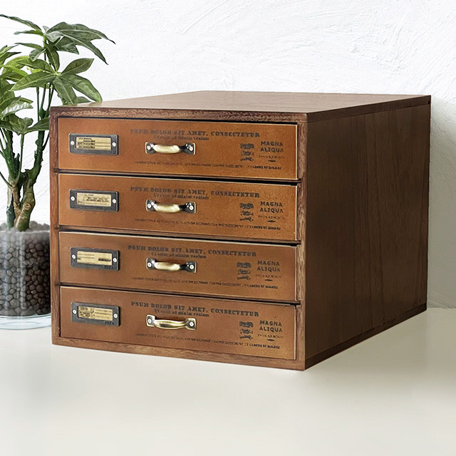 書類ケース 引き出し4段 ダークブラウン BREA-1418 その他インテリア