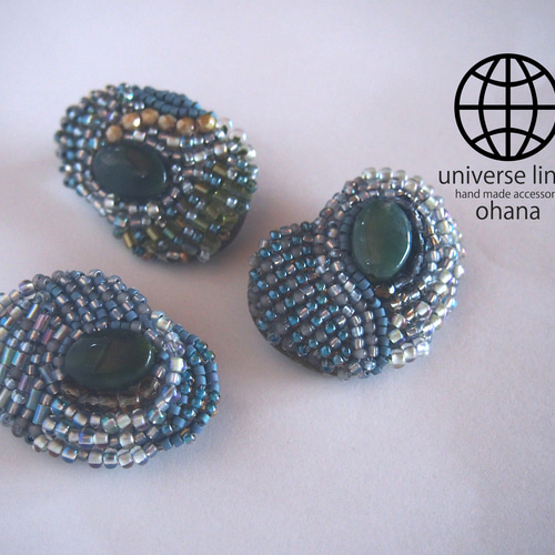 ohana brooch - bean [ビーズ刺繍 天然石 グリーンアベンチュリ 空豆