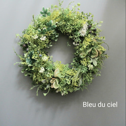 アーティフィシャルフラワーのグリーンリース 27cm リース Bleu du