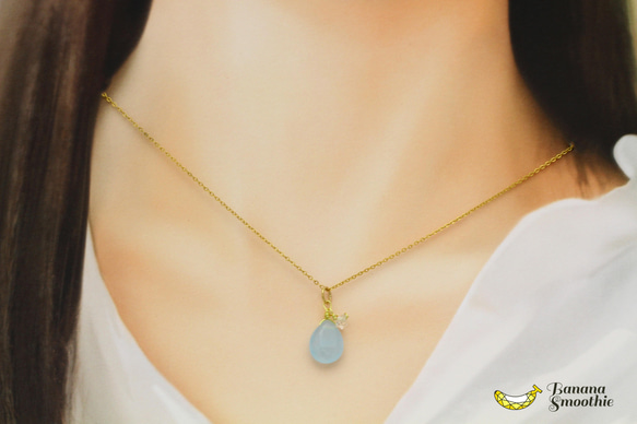 爽快な色味でテンションアップ ブルージェイド × ハーキマーダイヤモンド 14kgfネックレス 5月誕生石 3枚目の画像