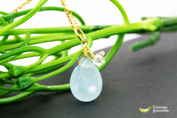 爽快な色味でテンションアップ ブルージェイド × ハーキマーダイヤモンド 14kgfネックレス 5月誕生石 1枚目の画像