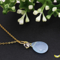 爽快な色味でテンションアップ ブルージェイド × ハーキマーダイヤモンド 14kgfネックレス 5月誕生石 2枚目の画像