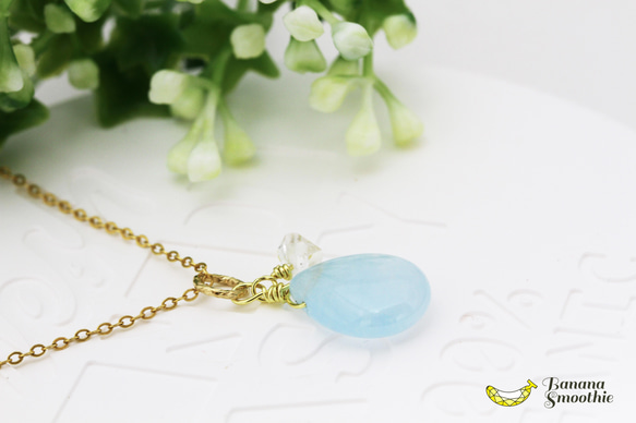 爽快な色味でテンションアップ ブルージェイド × ハーキマーダイヤモンド 14kgfネックレス 5月誕生石 4枚目の画像