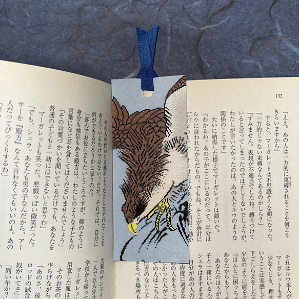 「送料無料」栞付き・和紙ブックカバー(文庫本サイズ)鷹・ブルー 5枚目の画像
