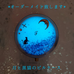 オーダーメイド。光る宇宙とうさぎ(猫)と月のピルケース☆イニシャル入 