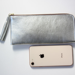 ゴートレザーのスリムな長財布　Ｌ字型　シルバー 6枚目の画像
