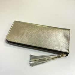ゴートレザーのスリムな長財布　Ｌ字型　ライトゴールド 10枚目の画像