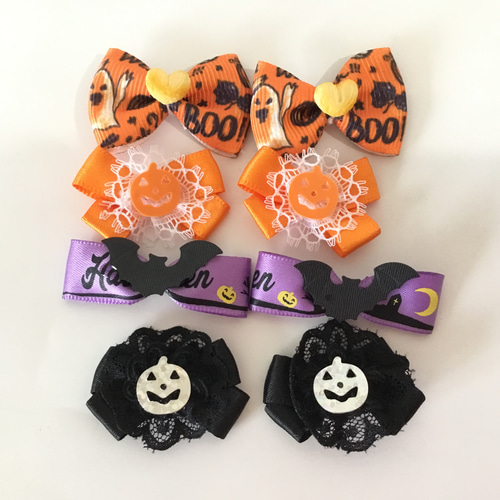 ハロウィンわんちゃん用リボンヘアゴム☆8個4組 デザイン