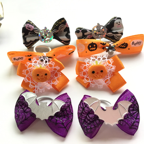 ハロウィンわんちゃん用リボンヘアゴム☆8個4組 デザイン