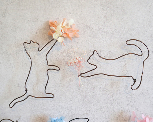 ワイヤークラフト♡猫ちゃんガーランド＊お花と１つだけ四つ葉のクローバーg＊ 3c0ddc04a5d969d40b8ca2d474ecfd