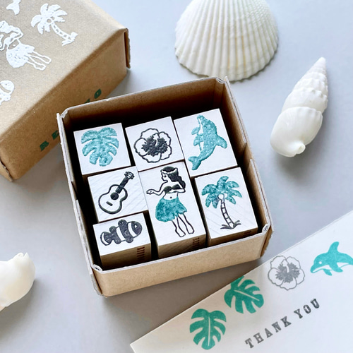 NEW ハワイアンラバースタンプセット フラガールはんこ【ミニスタンプ