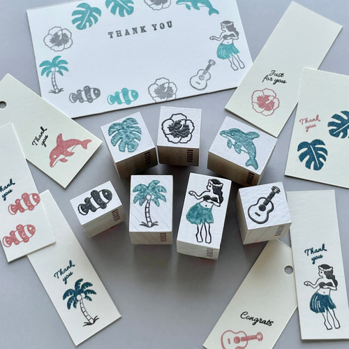 NEW ハワイアンラバースタンプセット フラガールはんこ【ミニスタンプ