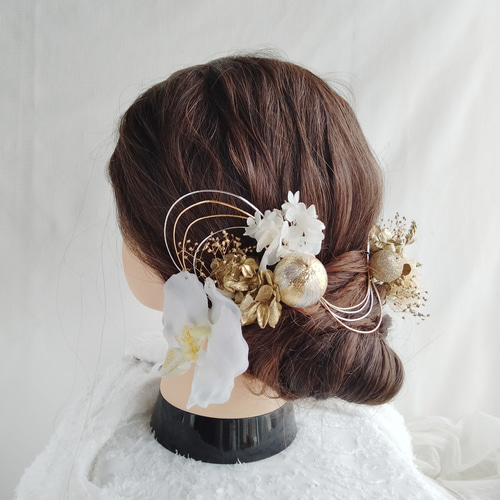 №153♡ドライフラワー髪飾り♡水引♡紐アレンジ♡成人式♡卒業式♡結婚式♡前撮り 水引き 卒業式 成人式 髪飾り ゴールド 水引アレンジ 紐アレンジ 水