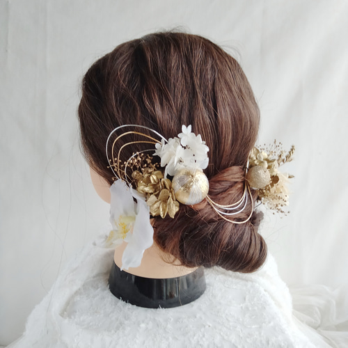 水引き 卒業式 成人式 髪飾り ゴールド 水引アレンジ 紐アレンジ 水