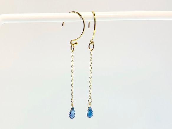 【天然石チャーム】カイヤナイト　14kgf/Silver925　ドロップ　２本　ハンドメイド素材 2枚目の画像