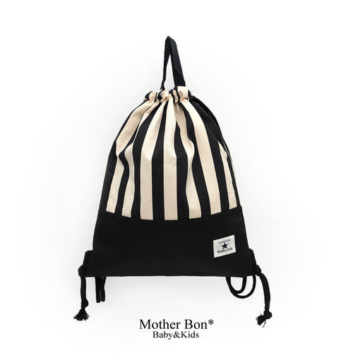 ナップサック 体操服入れ お着替え袋   N蒸気機関車柄×ブラック オールブラックのナップサック☆黒☆内側撥水☆体操服入れ