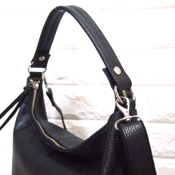 ★手工製作★日本製造★柔軟真皮★兩用單肩包★黑色★圓形★超輕★ 第7張的照片