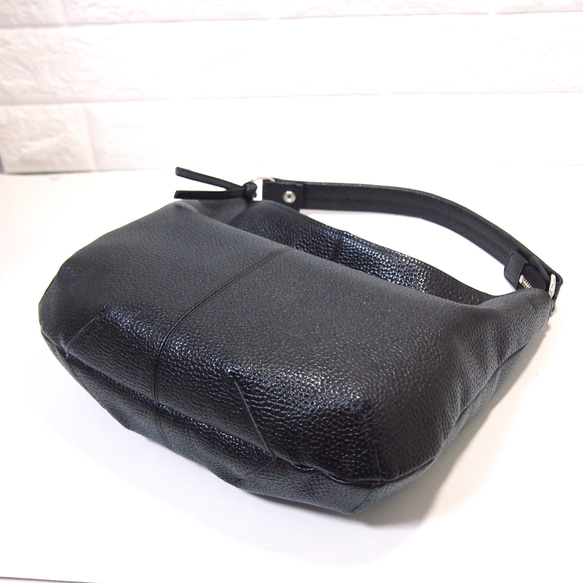 ★手工製作★日本製造★柔軟真皮★兩用單肩包★黑色★圓形★超輕★ 第4張的照片