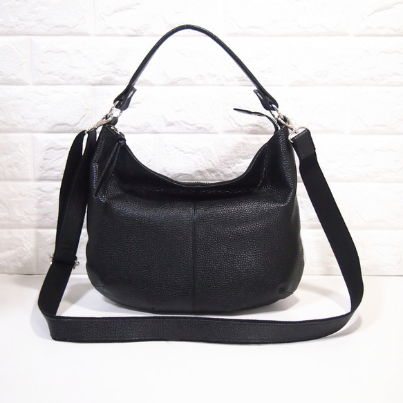 ★手工製作★日本製造★柔軟真皮★兩用單肩包★黑色★圓形★超輕★ 第1張的照片