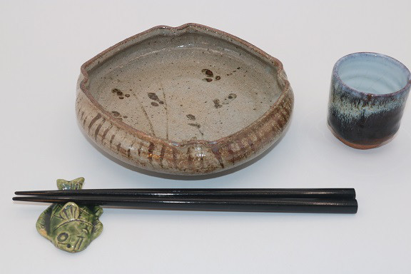 絵唐津四方平鉢４客組み（作品番号K-026)