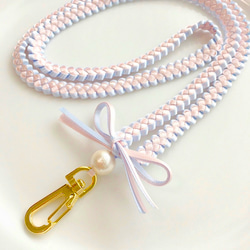 再販×8♡リボンレイのネックストラップ（サクラ×アイスブルー