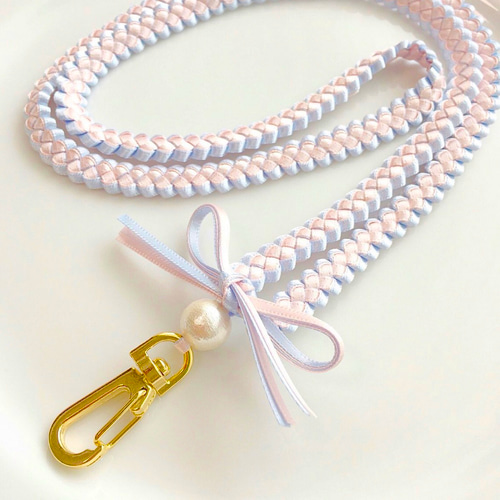 再販×8♡リボンレイのネックストラップ（サクラ×アイスブルー