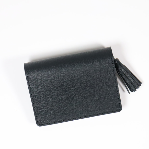 可愛い　コンパクト財布　アコーデオン　大容量　シボブラック　ミニ財布　タッセル 5枚目の画像