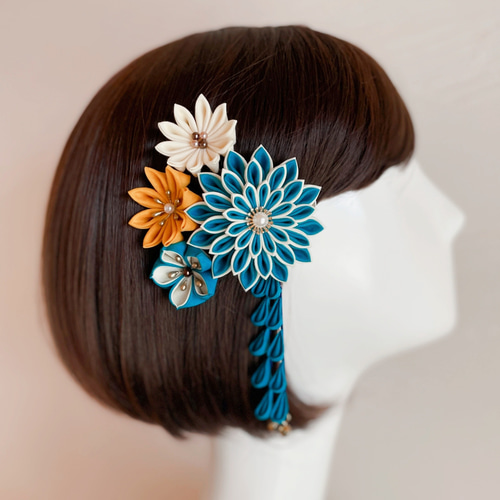 和モダン✴︎つまみ細工アクセサリー✴︎ターコイズブルー② 成人式