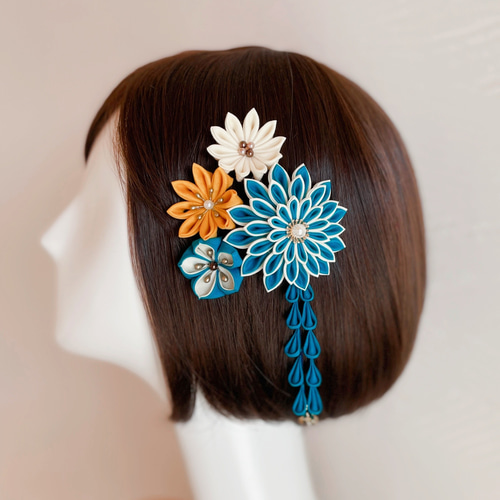 和モダン✴︎つまみ細工アクセサリー✴︎ターコイズブルー② 成人式