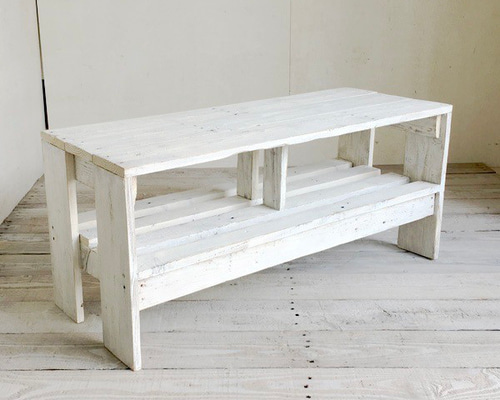 リサイクルウッド☆幅90cmローボード ホワイト テレビ台・テレビボード