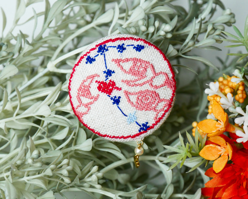 さそり座 星座刺繍くるみボタンブローチ/ヘアゴム スコーピオン