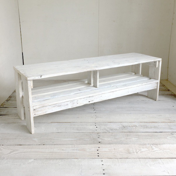 ハンドメイド Whiteシャビーな3ドロワテレビ台 140 ハンドメイド White