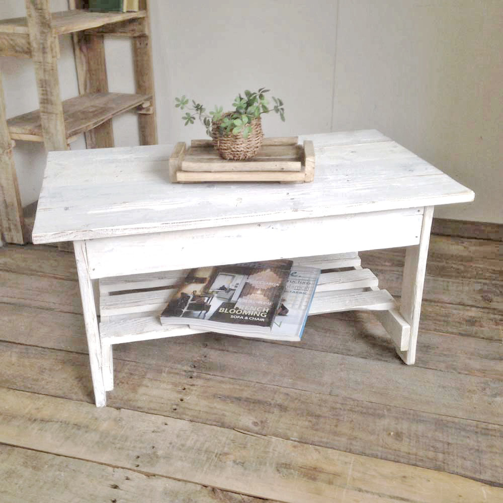 リサイクルウッド☆幅80cmリビングテーブル ホワイト